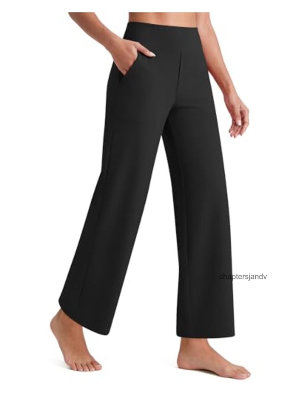 Wide Leg Cropped Yoga Pants Petite 7/8 High Rise Pull On Stretch Pockets